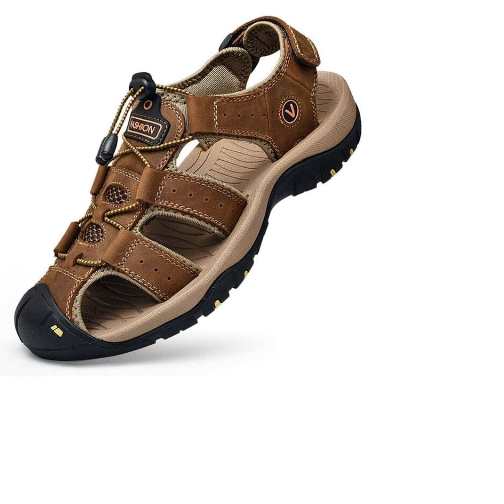 Sandália Adventure Premium Antiderrapante + Brinde Exclusivo Calçados (Sandália Masculina 3) Dm Stores Marrom Escuro 37 Lanterna Tática 4 em 1